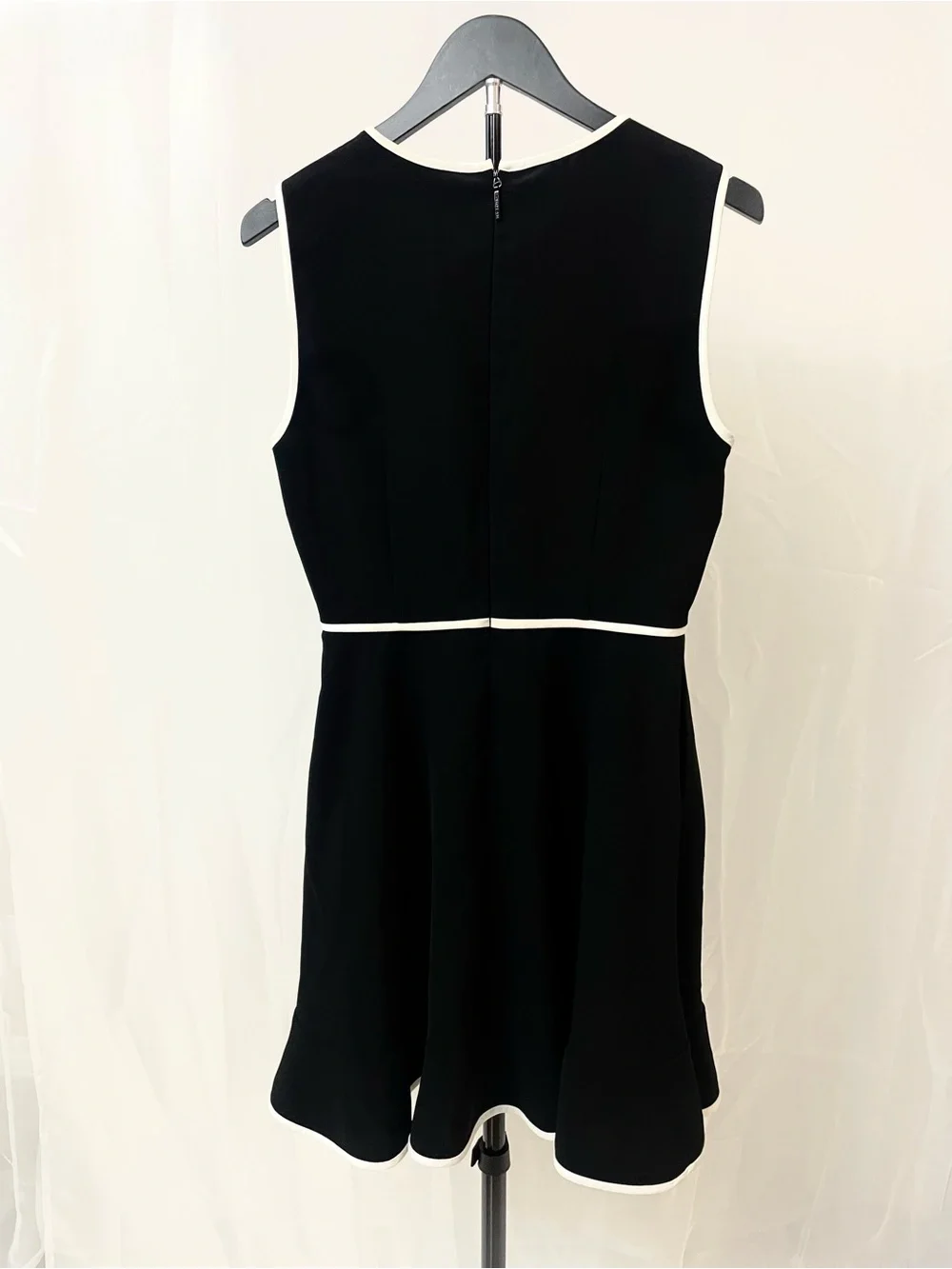 Ted Baker Black A-Line Sleeveless Dress with White Trim and Pockets